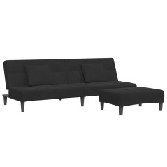 vidaXL Schlafsofa 2-Sitzer mit Fußhocker Schwarz Samt