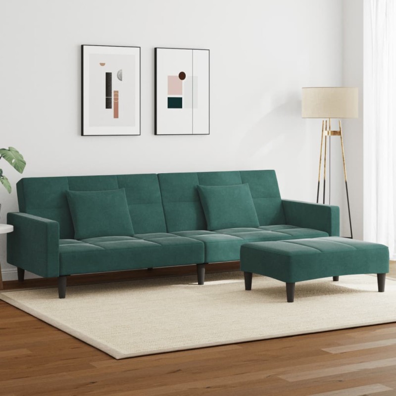 vidaXL Schlafsofa 2-Sitzer mit Fußhocker Dunkelgrün Samt vidaXL Schlafsofa 2-Sitzer mit Fußhocker Dunkelgrün Samt