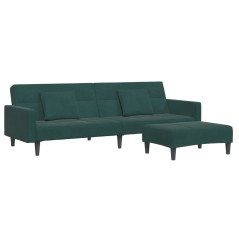 vidaXL Schlafsofa 2-Sitzer mit Fußhocker Dunkelgrün Samt