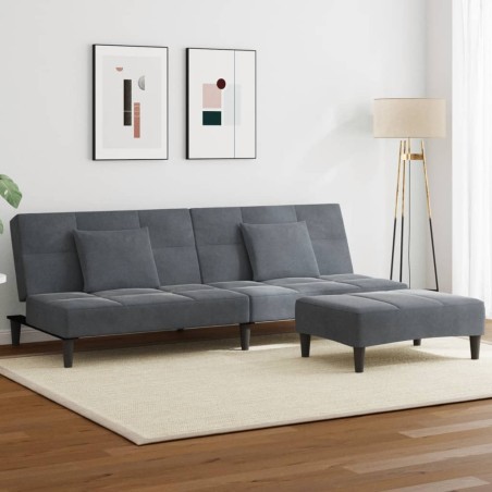 vidaXL Schlafsofa 2-Sitzer mit Fußhocker Dunkelgrau Samt