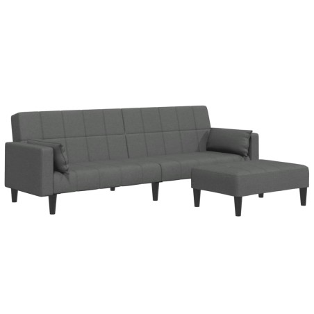 vidaXL Schlafsofa 2-Sitzer mit Fußhocker Dunkelgrau Stoff