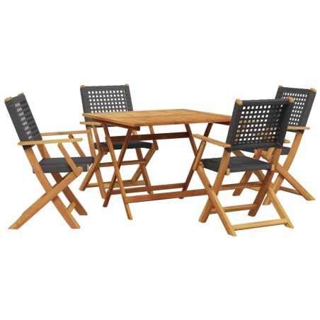 vidaXL 5-tlg. Garten-Essgruppe Schwarz Poly Rattan und Massivholz