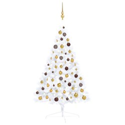 Künstlicher Halber Weihnachtsbaum mit LEDs & Kugeln Weiß 120 cm
