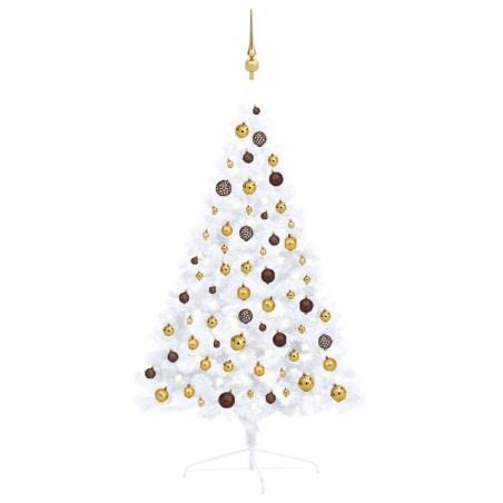 Künstlicher Halber Weihnachtsbaum mit LEDs & Kugeln Weiß 120 cm