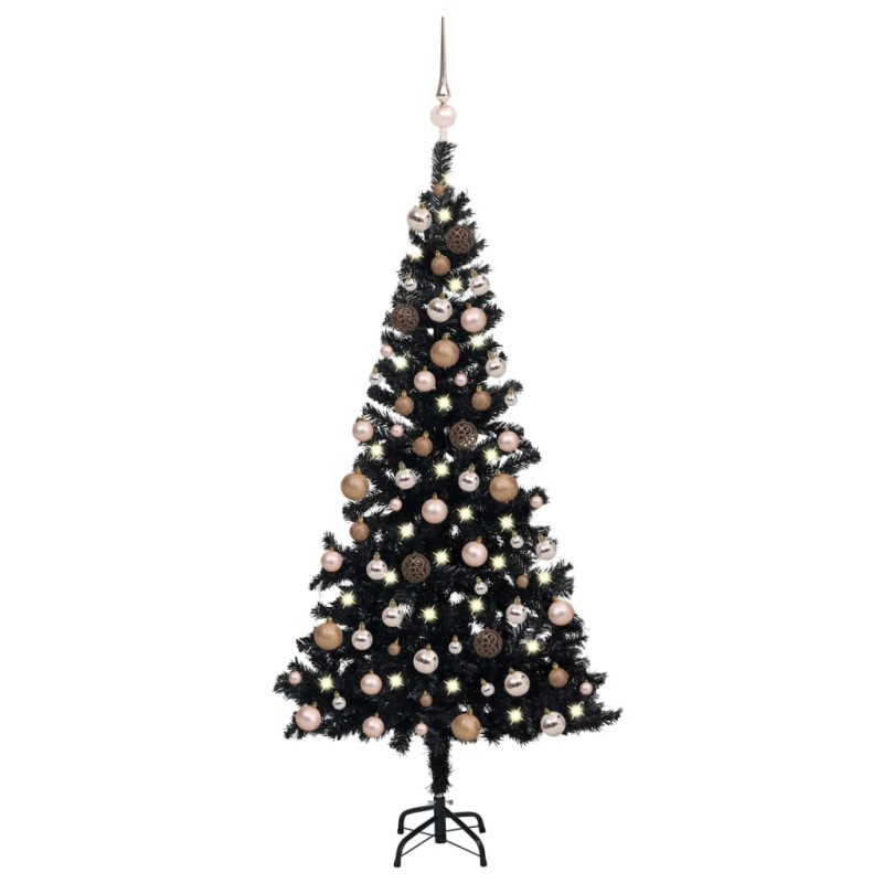 Künstlicher Weihnachtsbaum mit LEDs & Kugeln Schwarz 150 cm PVC Künstlicher Weihnachtsbaum mit LEDs & Kugeln Schwarz 150 cm PVC