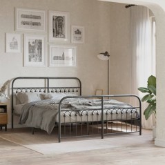 vidaXL Bettgestell mit Kopf- und Fußteil Metall Schwarz 150x200 cm