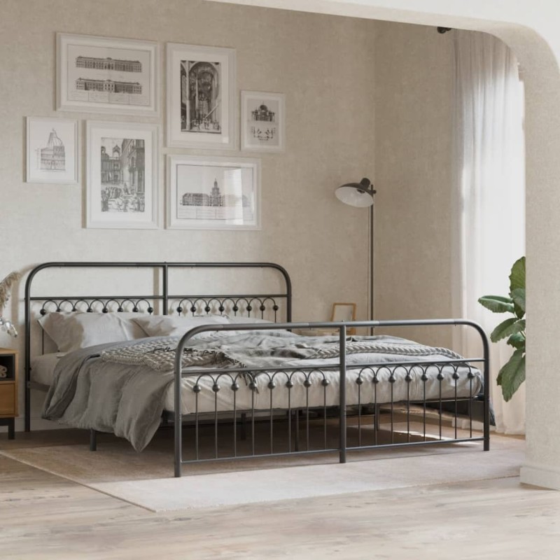 vidaXL Bettgestell mit Kopf- und Fußteil Metall Schwarz 183x203 cm vidaXL Bettgestell mit Kopf- und Fußteil Metall Schwarz 183x203 cm