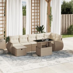 vidaXL 8-tlg. Garten-Sofagarnitur mit Kissen Beige Poly Rattan