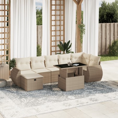 vidaXL 8-tlg. Garten-Sofagarnitur mit Kissen Beige Poly Rattan