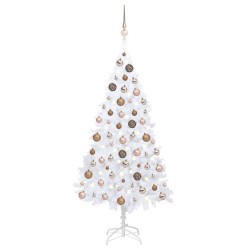 Künstlicher Weihnachtsbaum mit LEDs & Kugeln Weiß 150 cm PVC
