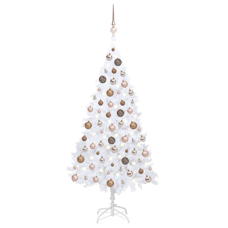 Künstlicher Weihnachtsbaum mit LEDs & Kugeln Weiß 150 cm PVC Künstlicher Weihnachtsbaum mit LEDs & Kugeln Weiß 150 cm PVC