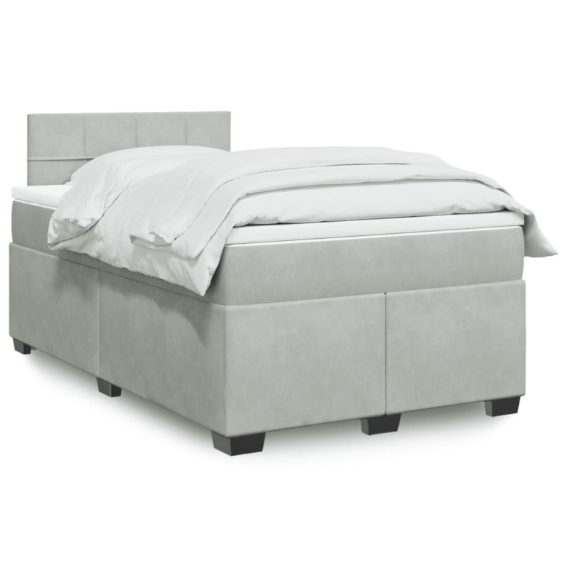 vidaXL Boxspringbett mit Matratze Hellgrau 120x200 cm Samt vidaXL Boxspringbett mit Matratze Hellgrau 120x200 cm Samt