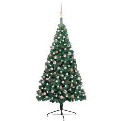 vidaXL Künstlicher Halb-Weihnachtsbaum Beleuchtung Kugeln Grün 180 cm