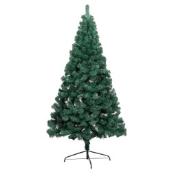 vidaXL Künstlicher Halb-Weihnachtsbaum Beleuchtung Kugeln Grün 180 cm
