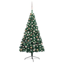Künstlicher Halber Weihnachtsbaum mit LEDs & Kugeln Grün 150 cm