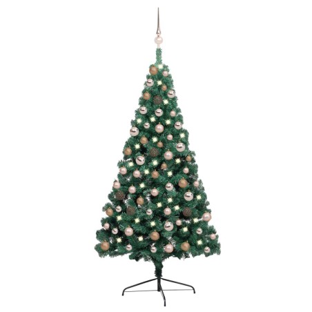 Künstlicher Halber Weihnachtsbaum mit LEDs & Kugeln Grün 150 cm