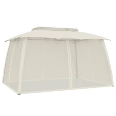 vidaXL Pavillon mit Doppeldach & Netzwänden Creme 3,93x2,93 m Stahl