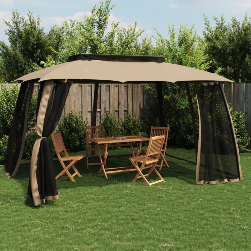 vidaXL Pavillon mit Doppeldach & Netzwänden Taupe 3,93x2,93 m Stahl vidaXL Pavillon mit Doppeldach & Netzwänden Taupe 3,93x2,93 m Stahl