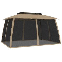 vidaXL Pavillon mit Doppeldach & Netzwänden Taupe 3,93x2,93 m Stahl