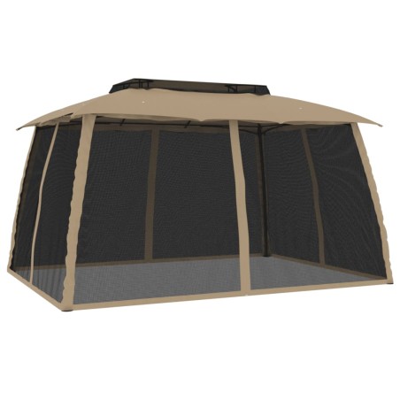 vidaXL Pavillon mit Doppeldach & Netzwänden Taupe 3,93x2,93 m Stahl