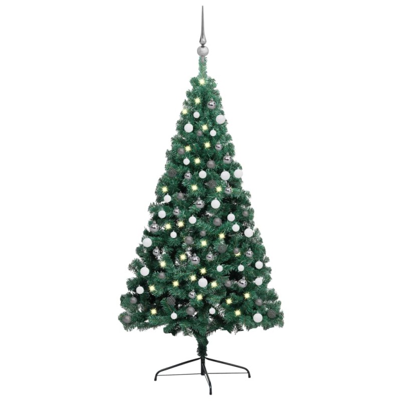vidaXL Künstlicher Halb-Weihnachtsbaum Beleuchtung Kugeln Grün 120 cm vidaXL Künstlicher Halb-Weihnachtsbaum Beleuchtung Kugeln Grün 120 cm