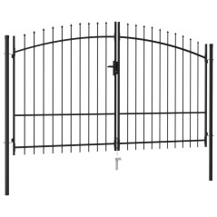 vidaXL Zauntor Doppelflügel mit Speerspitzen Stahl 3 x 1,75 m Schwarz