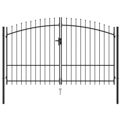vidaXL Zauntor Doppelflügel mit Speerspitzen Stahl 3 x 1,75 m Schwarz