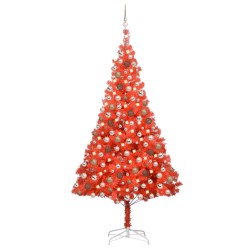Künstlicher Weihnachtsbaum mit LEDs & Kugeln Rot 210cm PVC