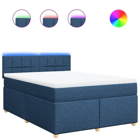 vidaXL Boxspringbett mit Matratze Blau 140x200 cm Stoff
