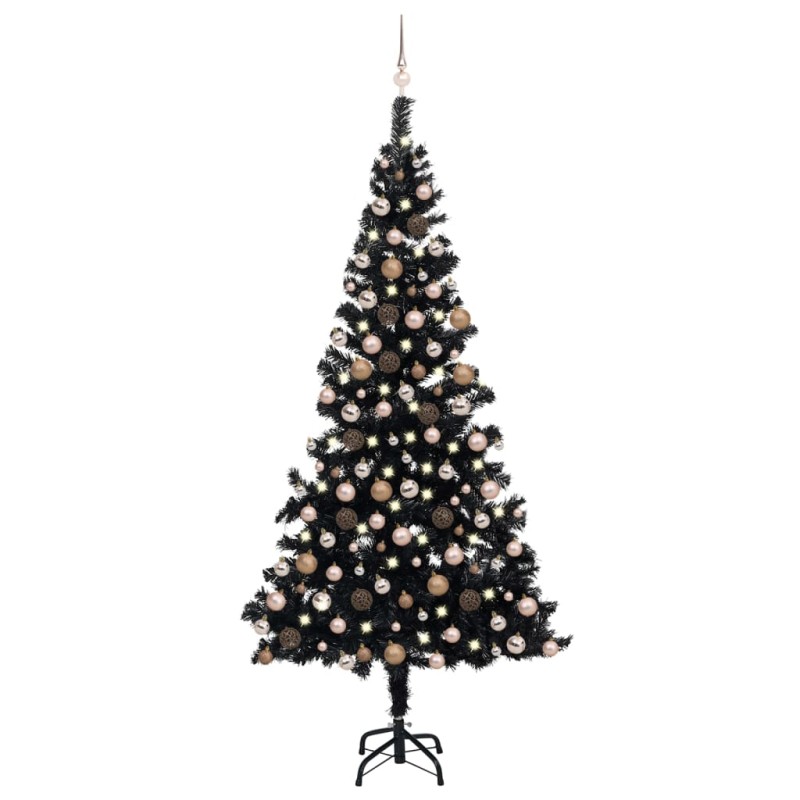 Künstlicher Weihnachtsbaum mit LEDs & Kugeln Schwarz 210 cm PVC Künstlicher Weihnachtsbaum mit LEDs & Kugeln Schwarz 210 cm PVC