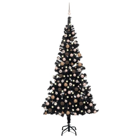 Künstlicher Weihnachtsbaum mit LEDs & Kugeln Schwarz 210 cm PVC