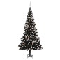 Künstlicher Weihnachtsbaum mit LEDs & Kugeln Schwarz 210 cm PVC Künstlicher Weihnachtsbaum mit LEDs & Kugeln Schwarz 210 cm PVC
