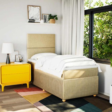 vidaXL Boxspringbett mit Matratze Creme 90x190 cm Stoff