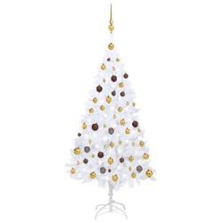Künstlicher Weihnachtsbaum mit LEDs & Kugeln Weiß 150 cm PVC