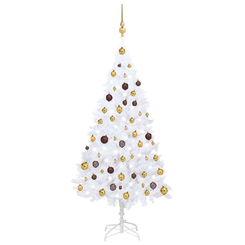 Künstlicher Weihnachtsbaum mit LEDs & Kugeln Weiß 150 cm PVC Künstlicher Weihnachtsbaum mit LEDs & Kugeln Weiß 150 cm PVC