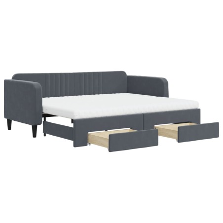 vidaXL Tagesbett Ausziehbar mit Schubladen Dunkelgrau 90x200 cm Samt