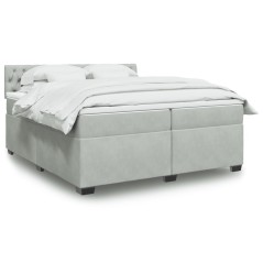 vidaXL Boxspringbett mit Matratze Hellgrau 200x200 cm Samt