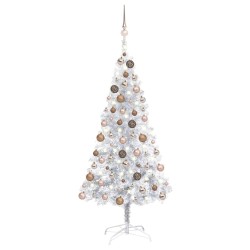 Künstlicher Weihnachtsbaum mit LEDs & Kugeln Silbern 120 cm PET