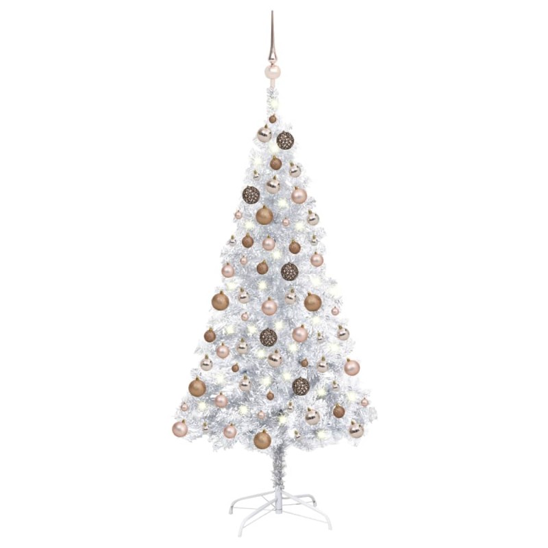 Künstlicher Weihnachtsbaum mit LEDs & Kugeln Silbern 120 cm PET Künstlicher Weihnachtsbaum mit LEDs & Kugeln Silbern 120 cm PET