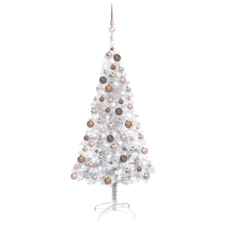 Künstlicher Weihnachtsbaum mit LEDs & Kugeln Silbern 120 cm PET