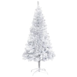 Künstlicher Weihnachtsbaum mit LEDs & Kugeln Silbern 120 cm PET