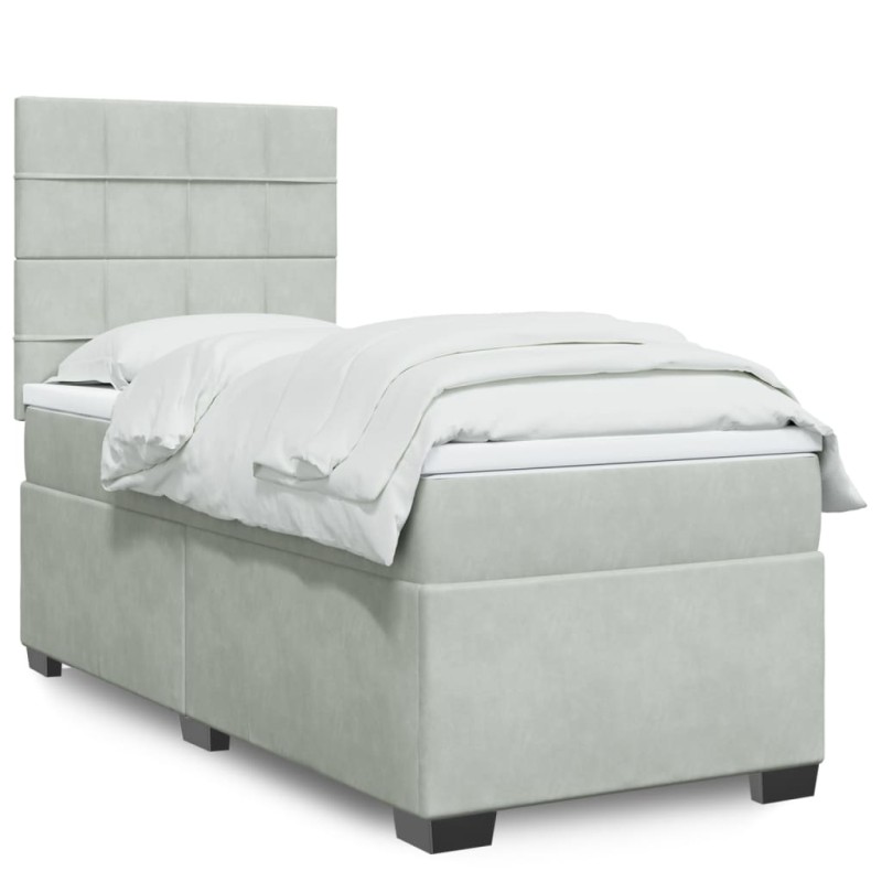 vidaXL Boxspringbett mit Matratze Hellgrau 100x200 cm Samt vidaXL Boxspringbett mit Matratze Hellgrau 100x200 cm Samt