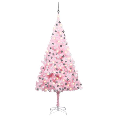 Künstlicher Weihnachtsbaum mit LEDs & Kugeln Rosa 210 cm PVC
