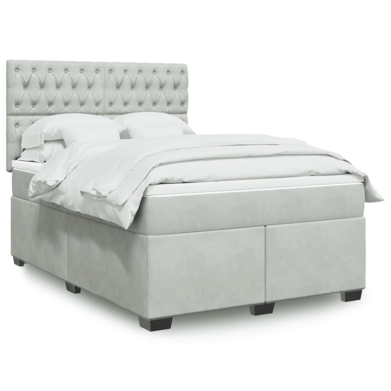 vidaXL Boxspringbett mit Matratze Hellgrau 140x190 cm Samt vidaXL Boxspringbett mit Matratze Hellgrau 140x190 cm Samt