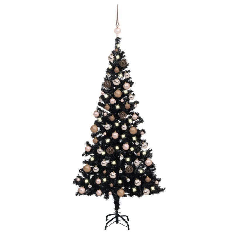 vidaXL Künstlicher Weihnachtsbaum Beleuchtung & Kugeln Schwarz 180 cm vidaXL Künstlicher Weihnachtsbaum Beleuchtung & Kugeln Schwarz 180 cm