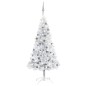 Künstlicher Weihnachtsbaum mit LEDs & Kugeln Silbern 150 cm PET Künstlicher Weihnachtsbaum mit LEDs & Kugeln Silbern 150 cm PET