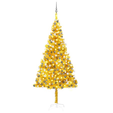 Künstlicher Weihnachtsbaum mit LEDs & Kugeln Golden 240 cm PET