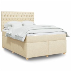 vidaXL Boxspringbett mit Matratze Creme 140x200 cm Stoff