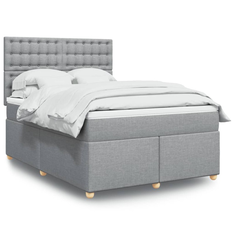 vidaXL Boxspringbett mit Matratze Hellgrau 140x200 cm Stoff vidaXL Boxspringbett mit Matratze Hellgrau 140x200 cm Stoff