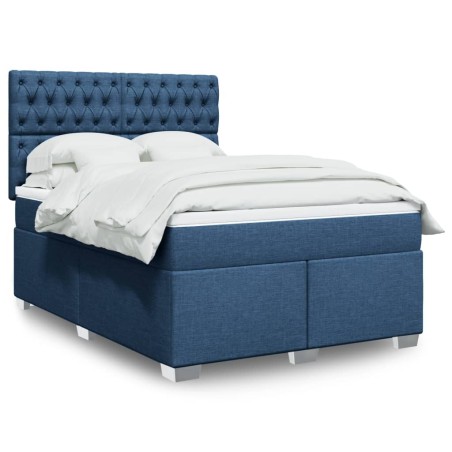 vidaXL Boxspringbett mit Matratze Blau 140x190 cm Stoff